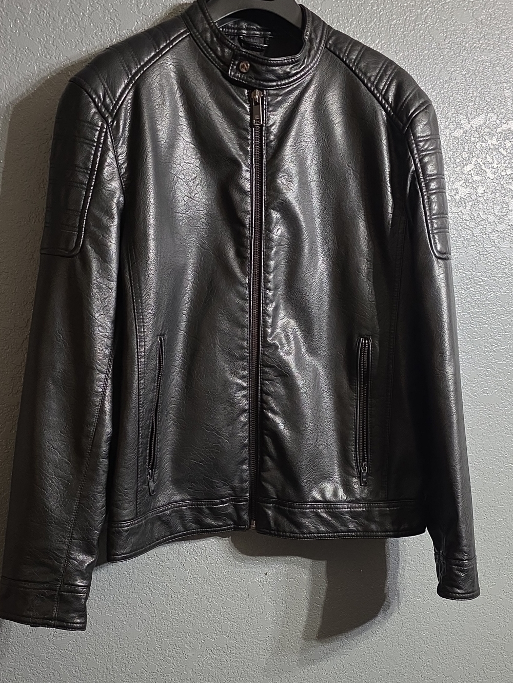Zara Man Black Faux Leather Cafe Racer Jacket